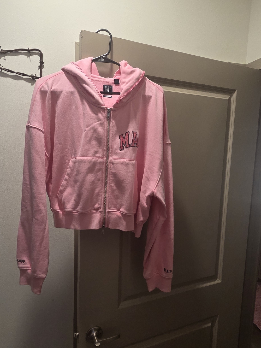 GAP Light Pink Cropped Zip Bomber Hoodie